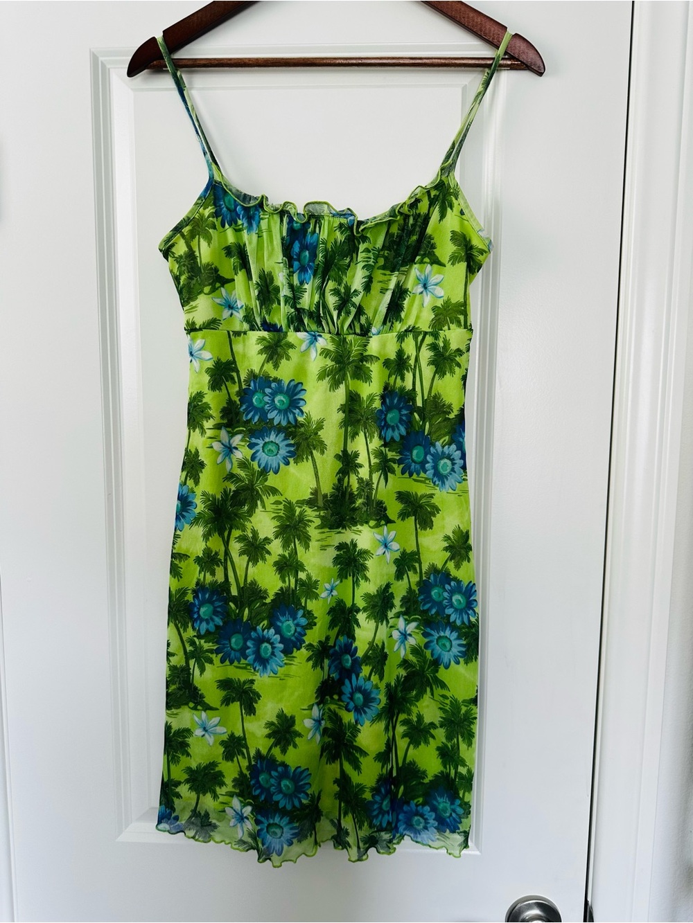 Vintage Y2K California Concepts Lime Floral Mini Dress Size Medium